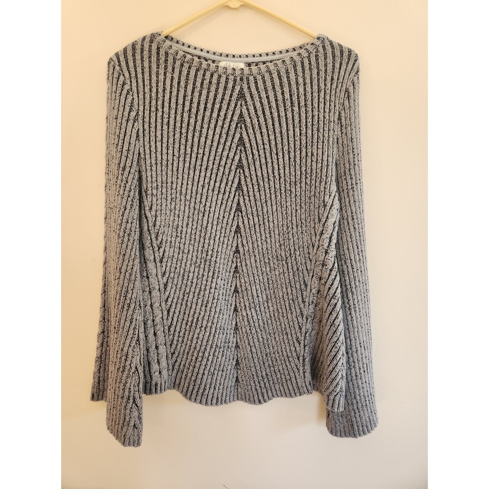Style &‎ Co Womens Grey Marl Ribbed Knit Bell Sleeve Sweater Size L Pullover